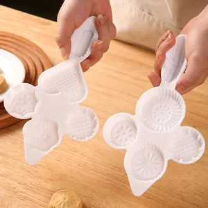 Hand Pressed Mooncake Mold Set Heart Round Flower Pattern Mung Bean Cake Pastry Press ABS Plastic DIY Baking Tool White