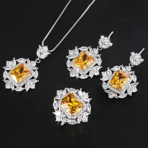 Vintage Gesimuleerde Gele Diamant Zirconia Hanger Ketting Voor Vrouwen Elegante Retro Vierkante Edelsteen Sieraden Koper Verguld Sleutelbeen Ketting