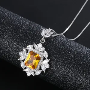 Vintage gesimuleerde gele diamant halo hanger ketting elegante dames sleutelbeinketting