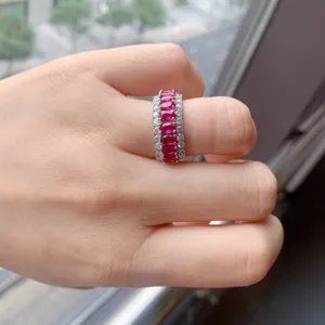 Vintage Copper Red Synthetic Ruby Blue Spinel Ring For Women Oval Gemstone Pave Rhinestone Retro Wide Band Finger Ring
