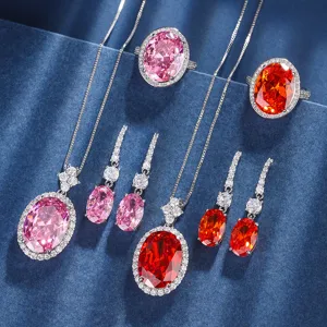 Oval Simulated Gemstone Copper Gold Plated Necklace Pendant Ring Earrings Rhinestone Bridal Wedding Gift For Women