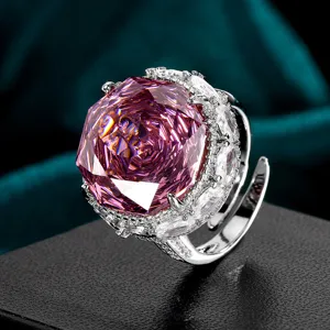 Stunning pink rose cut crystal cocktail ring with sparkling cubic zirconia pavé setting.