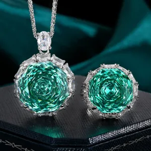 Luxury Copper Plated Gold Rose Cut Green Gemstone Necklace And Ring Jewelry Collection For Women Paraiba Green Rhinestone Jewelry