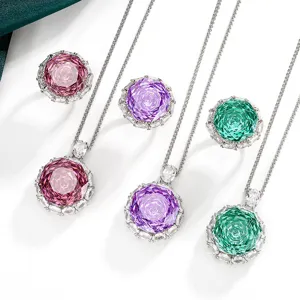 Exquisite rose-cut colored gemstone necklace and ring jewelry set detailed closeup shot