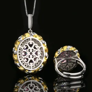 Vintage Two-tone Twisted Rope Pendant Necklace and Ring Jewelry Detail Close-up Shot