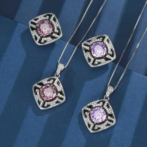 Lujo 2025 nuevo juego de joyas chapado en oro cuadrado circonita corte rosa mujer.
