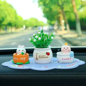 Cute resin car dashboard ornament set, creative desktop decoration figures with mat.