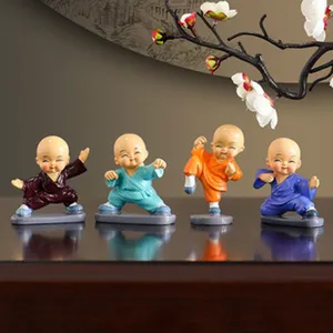 Joli ensemble de figurines en résine de petit moine, décoration de bureau arts martiaux.