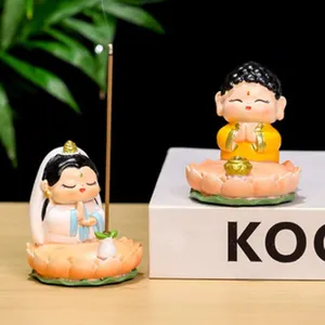 Bonito juego de soporte de incienso de cerámica con monjes, decoración de mesa perfecta.