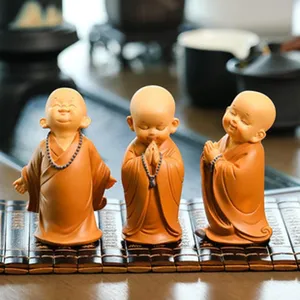 Joli ensemble de figurines de petit moine en résine, décoration zen pour bureau, calme et joie.