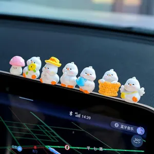 Cute car dashboard duck figurines set, creative resin interior ornament decor items