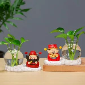 Figurine en résine vase en verre hydroponique bureau plante verte ornement détail gros plan