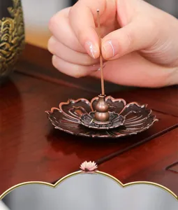 Metal lotus incense burner holder with gourd insert for stick aromatherapy home decor use