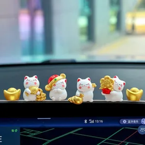 Cute car dashboard lucky cat ornaments set, resin cute figurines for auto interior decor.