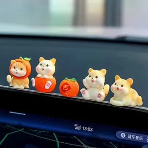 Cute car dashboard ornament featuring adorable animal figurines with fruit designs for car interior.