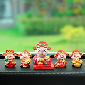 Conjunto de figuras solares para salpicadero de coche, dios de la riqueza de estilo chino.