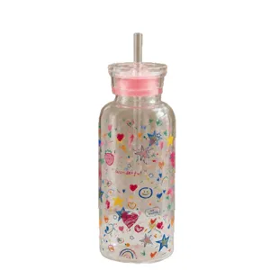 700ml Borosilikatglas Becher Mit Strohhalm Und Deckel Süß Graffiti Druck Hitzebeständig Kaffee Milch Tasse Für Damen Büro Geschenk