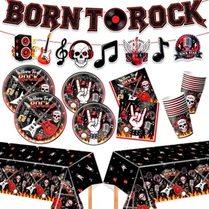 Rock Totenkopf Partygeschirr Dekorationen Teller Becher Servietten Tischdecke Banner Rock Star Geburtstag Party Zubehör Punk Musik Themen
