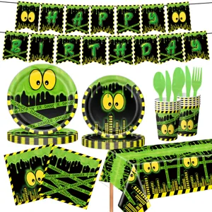 Schleim Monster Party Geschirr Set mit Pappteller Becher Servietten Tischdecke Banner