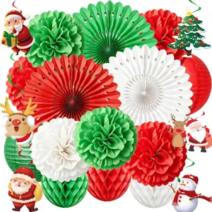 Weihnachtsparty Papierblumen Dekorationen, Fächer und festliche Wabenbälle Set.