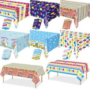 Ostern Einweg Tischdecke und Serviette Set, festliche Hasen und Eier Partydeko.