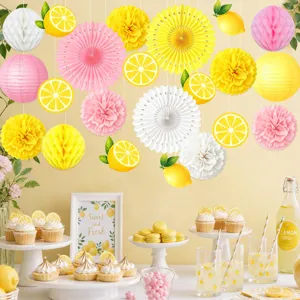Summer lemon theme party decoration paper lantern honeycomb ball hanging decor set