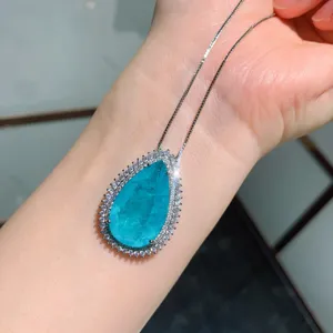 Gesimuleerde Paraiba toermalijn peer hanger ketting glanzende zirkonia sieraden variant