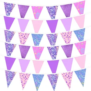 Party decoration paper triangle bunting banner with retro laser pattern, perfect for birthdays.