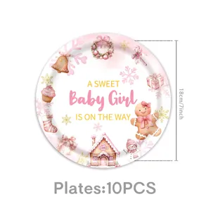 Roze peperkoek babyshower wegwerp papieren borden zoete meisje feestservies 10st