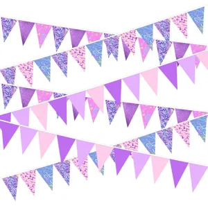 Iridescent Purple Pink Laser Triangle Pennant Banner Paper Bunting Garland For Birthday Party Celebration Decoration Set