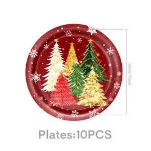 Weihnachtspapierteller Detailansicht mit festlichem Tannenbaum Muster und Grösse.