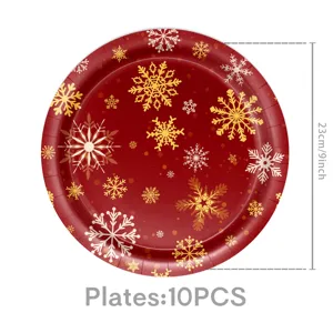 Assiette en carton jetable flocon de neige de Noël pour fête, 23cm paquet de 10 pcs