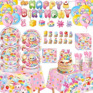 Niedliche Cartoon Baozi Makronen Thema Geburtstag Party Geschirr Set Teller Becher