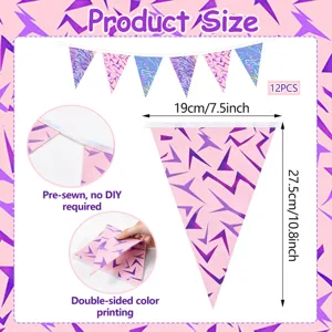 Pink purple geometric triangle bunting banner party decoration 12pcs pre-sewn setup.