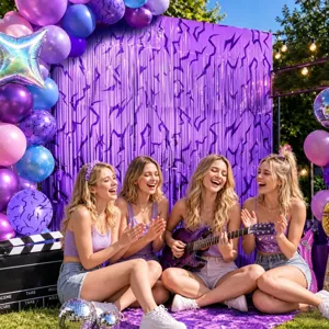 Paarse tinsel franje gordijn detail scène voor mooie feest foto achtergrond decoratie