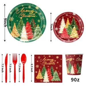 Weihnachten Einweggeschirr Party Set mit Papptellern Bechern Besteck Servietten Deko