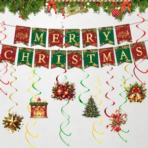 Weihnachts Party Deko Set mit goldenen Buchstaben Girlanden und Hängenden Spiralen für Fest.