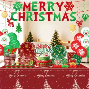 Noël fête rouge vert vaisselle jetable assiettes en carton gobelets serviettes nappe
