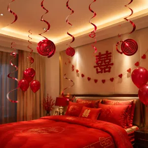 PVC spiraal hangende decoratie rode slingers voor bruiloft feestkamer plafond thuis