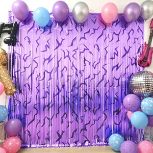 Paarse bliksem franje gordijn feest achtergrond fotobachtergrond met ballonnen en deco