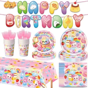 Niedliche kawaii Brötchen Squishy Geburtstag Party Zubehör Set mit Banner Teller Tassen