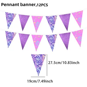 12pcs holographic purple pennant banner party decoration flags size 27.5x19cm for events.