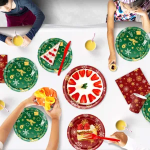 Fête de Noël assiettes en carton jetables tasses serviettes rouge vert flocon de neige déco