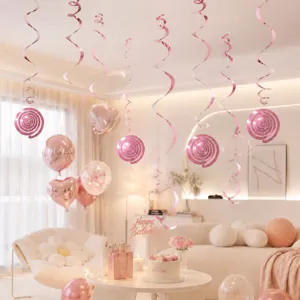 Roze PVC spiraal hangende slingers serpentines voor verjaardagsfeest plafond decoratie