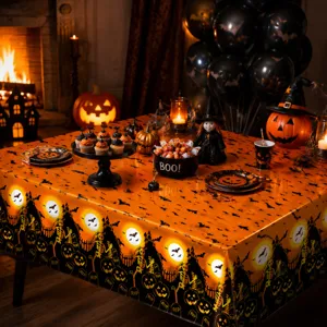 Halloween wegwerp waterdichte tafelkleed met pompoen skelet print feest tafelbedekking