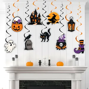 Halloween conjunto de decoraciones colgantes en espiral con fantasma calabaza casa embrujada