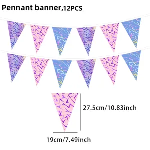 Laser paper pennant banner 12pcs party decoration triangle flags for birthday celebration.