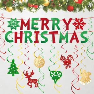 Set de decoraciones colgantes en espiral de Navidad con pancarta para fiesta navideña