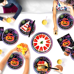 Halloween Party Geschirr Set Pappteller Becher Kürbis Spinnennetz Design Kinder Festtagsartikel