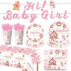 Leuk peperkoekenhuisje baby shower feest wegwerp servies papieren borden bekers set